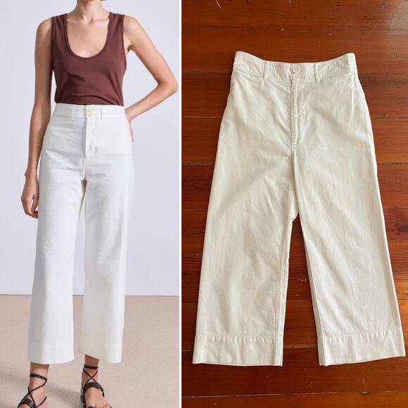 Apiece Apart Classic Merida Cream Wide Leg Crop Cotton Pants - Sz 4 - Picture 1 of 12